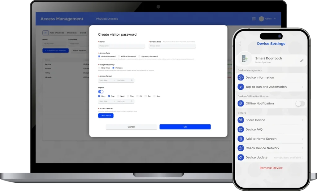 إدارة صلاحيات الدخول مع سينك او اس عبر لوحة تحكم مركزية. يستخدم لإدارة المستخدمين وتحديد صلاحيات الوصول للأجهزة الذكية والمساحات.