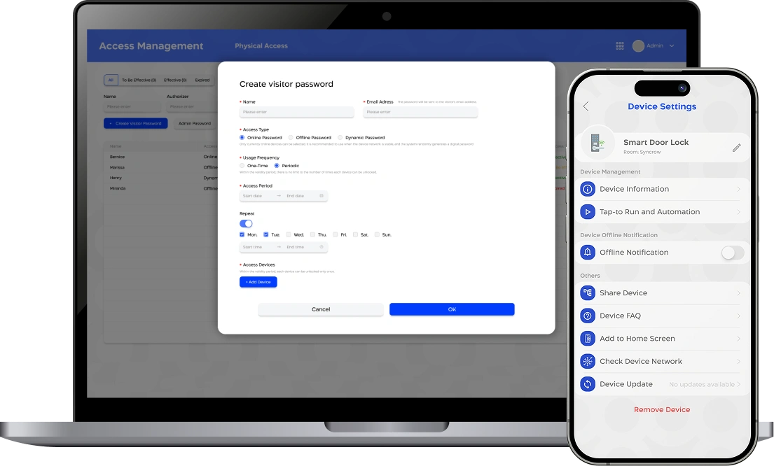 إدارة صلاحيات الدخول مع سينك او اس عبر لوحة تحكم مركزية. يستخدم لإدارة المستخدمين وتحديد صلاحيات الوصول للأجهزة الذكية والمساحات.